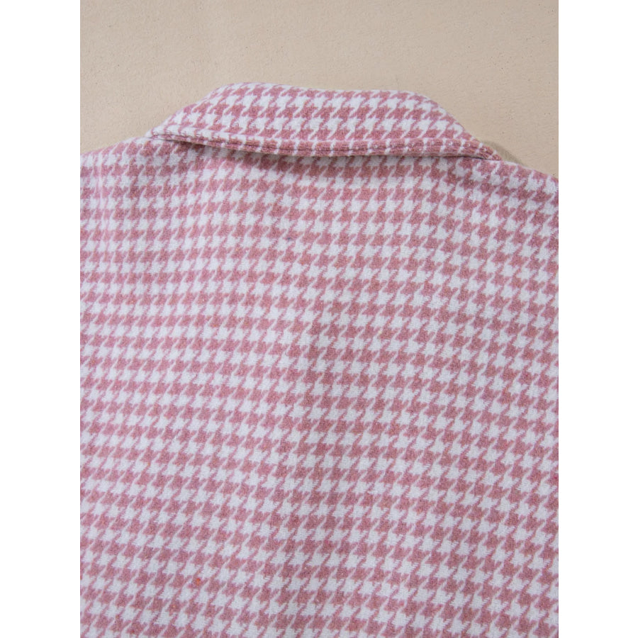 Button Down Houndstooth Color Block Shacket Apparel and Accessories