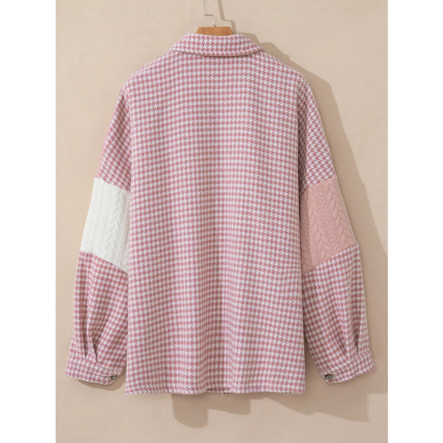 Button Down Houndstooth Color Block Shacket Apparel and Accessories
