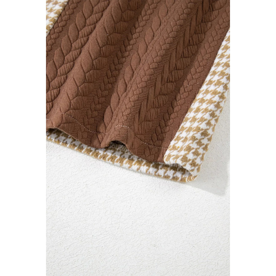 Button Down Houndstooth Color Block Shacket Apparel and Accessories