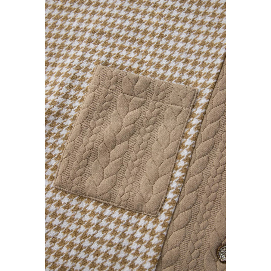 Button Down Houndstooth Color Block Shacket Apparel and Accessories