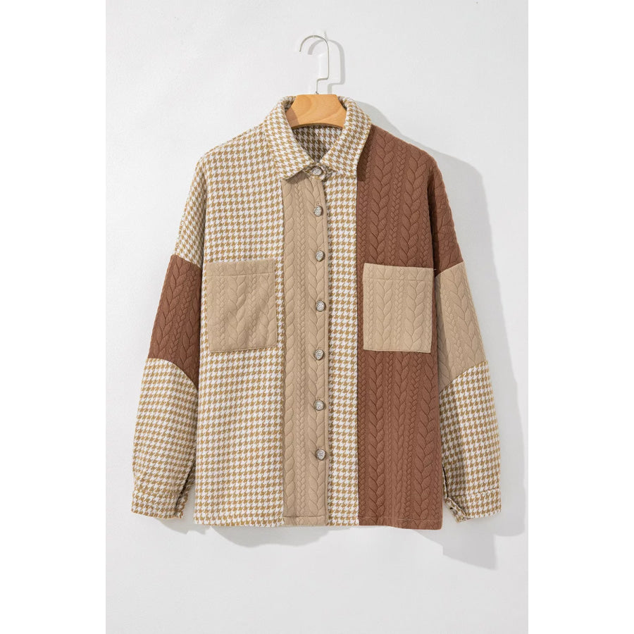 Button Down Houndstooth Color Block Shacket Apparel and Accessories
