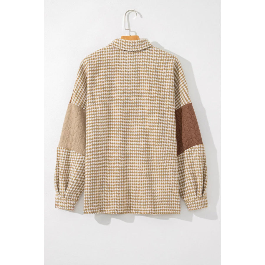Button Down Houndstooth Color Block Shacket Apparel and Accessories