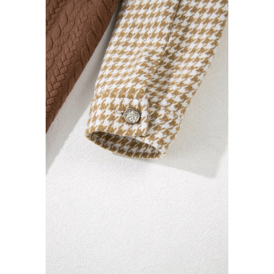 Button Down Houndstooth Color Block Shacket Apparel and Accessories