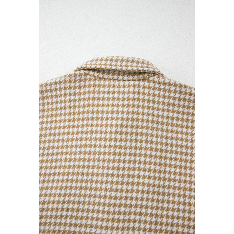 Button Down Houndstooth Color Block Shacket Apparel and Accessories