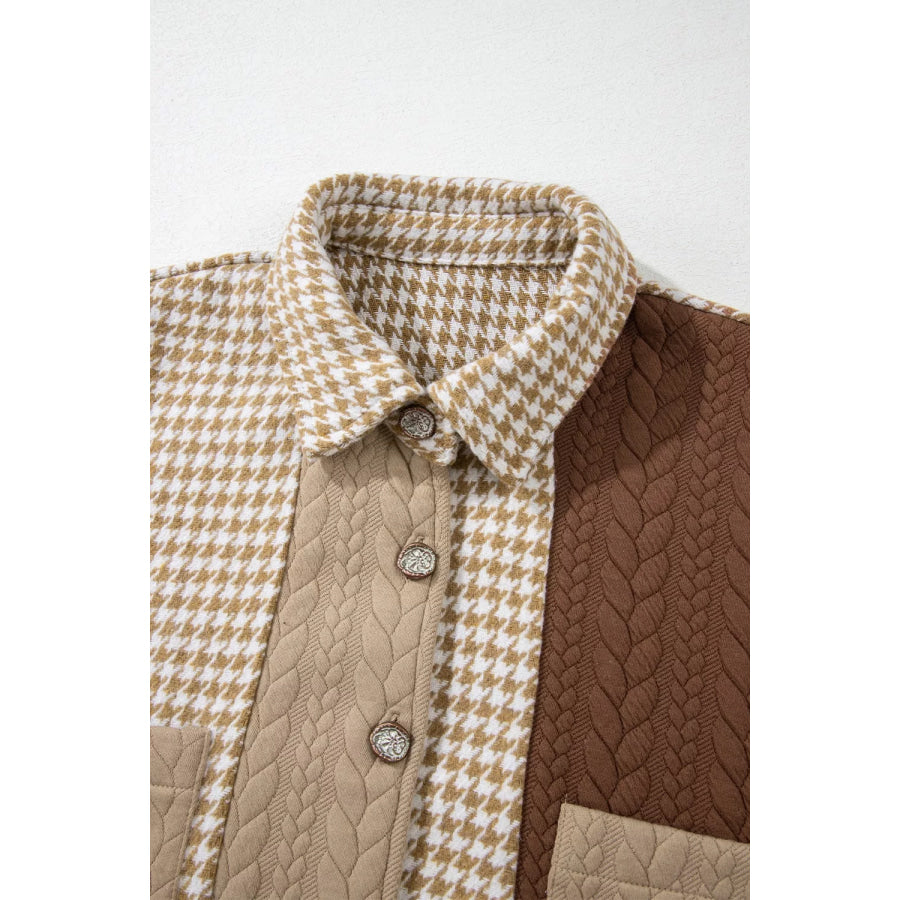 Button Down Houndstooth Color Block Shacket Apparel and Accessories