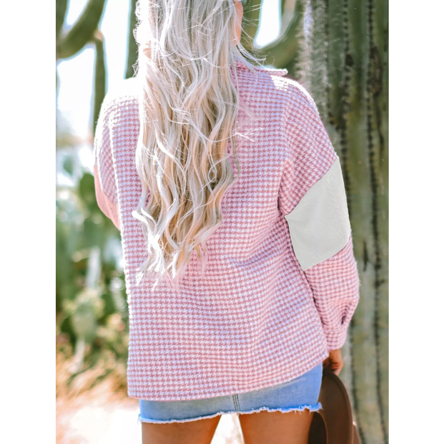 Button Down Houndstooth Color Block Shacket Apparel and Accessories
