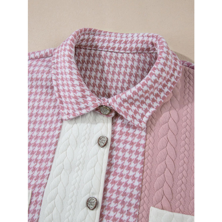Button Down Houndstooth Color Block Shacket Apparel and Accessories