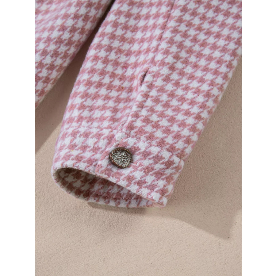 Button Down Houndstooth Color Block Shacket Apparel and Accessories
