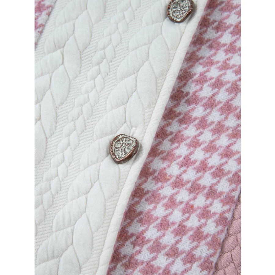 Button Down Houndstooth Color Block Shacket Apparel and Accessories