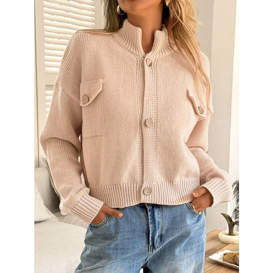 Button-Down Knit Cardigan Apricot / S Apparel and Accessories