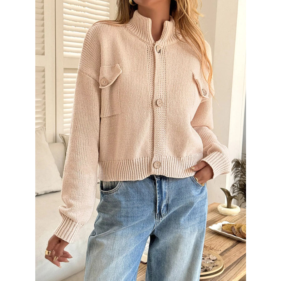 Button-Down Knit Cardigan Apricot / S Apparel and Accessories