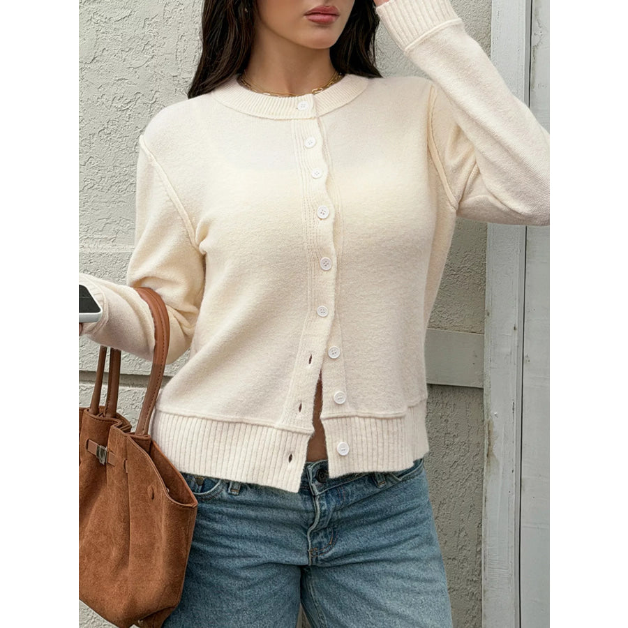 Button-Down Knit Cardigan Beige / S Apparel and Accessories