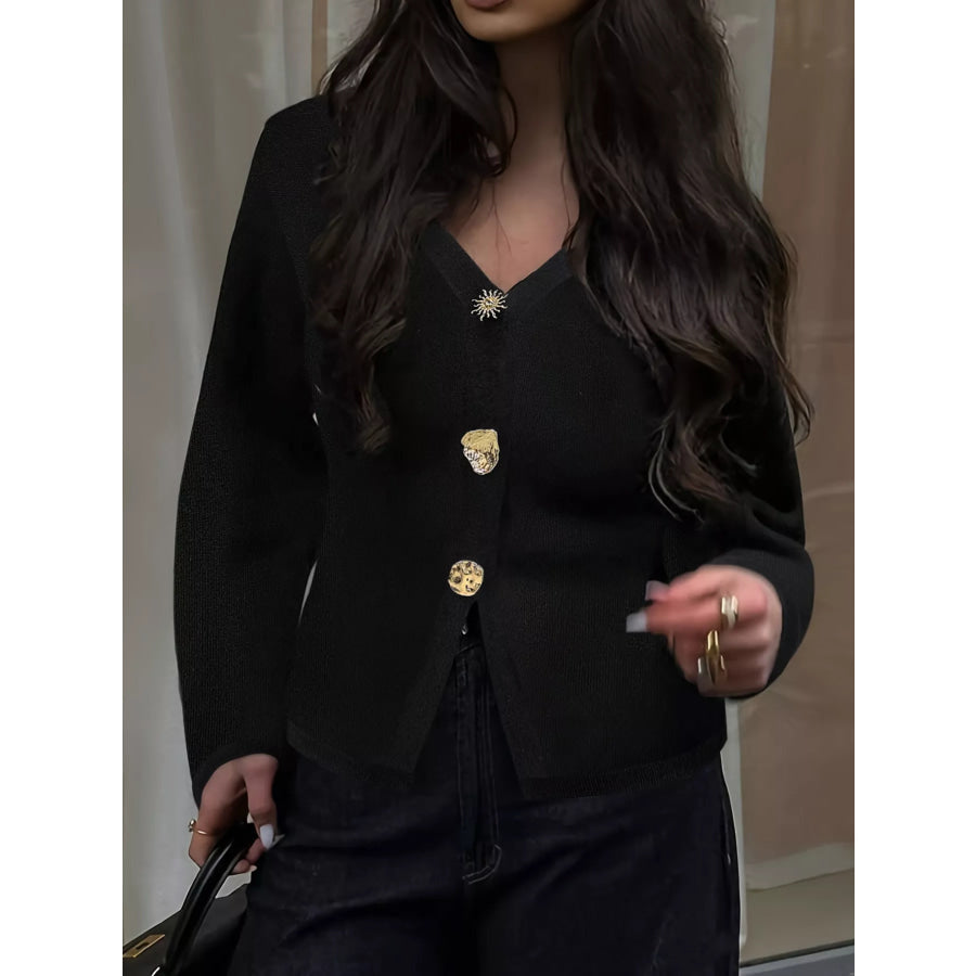 Button-Down Knit Cardigan Black / S Apparel and Accessories