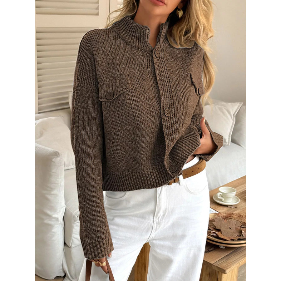 Button-Down Knit Cardigan Brown / S Apparel and Accessories