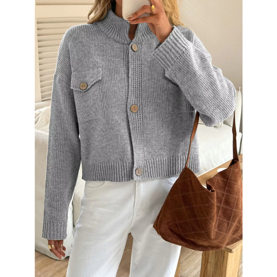 Button-Down Knit Cardigan Gray / S Apparel and Accessories