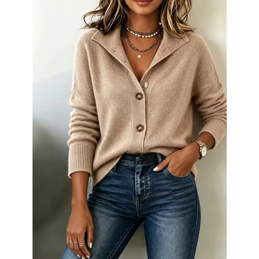Button-Down Knit Cardigan Khaki / S Apparel and Accessories