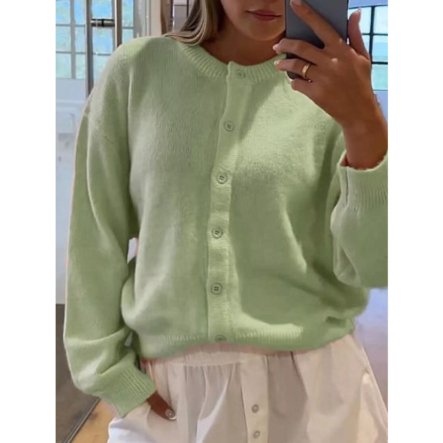 Button-Down Knit Cardigan Light Green / S Apparel and Accessories