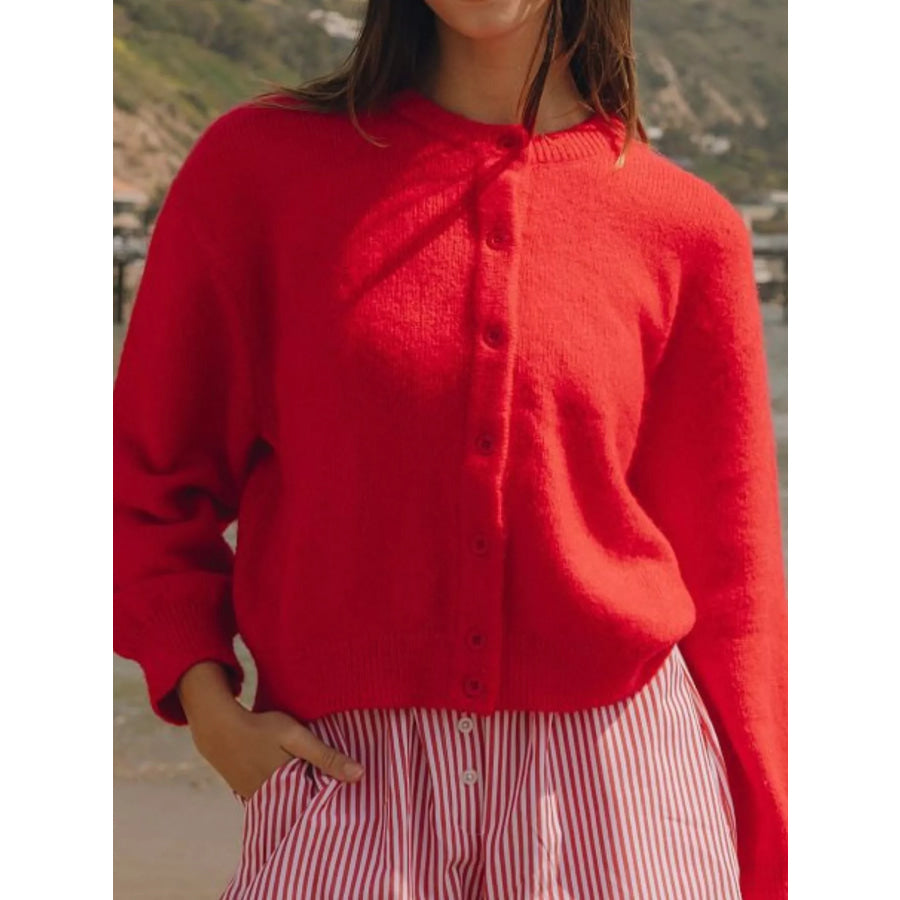 Button-Down Knit Cardigan Red / S Apparel and Accessories