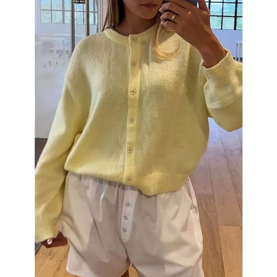 Button-Down Knit Cardigan Yellow / S Apparel and Accessories