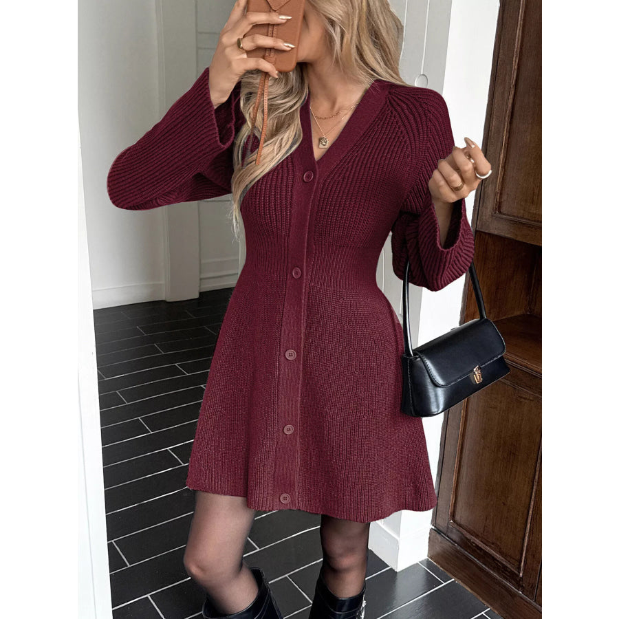 Button-Down Knitted Sweater Dress Apparel and Accessories