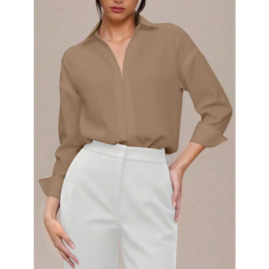 Button-Down Long Sleeve Bodysuit Khaki / S Apparel and Accessories