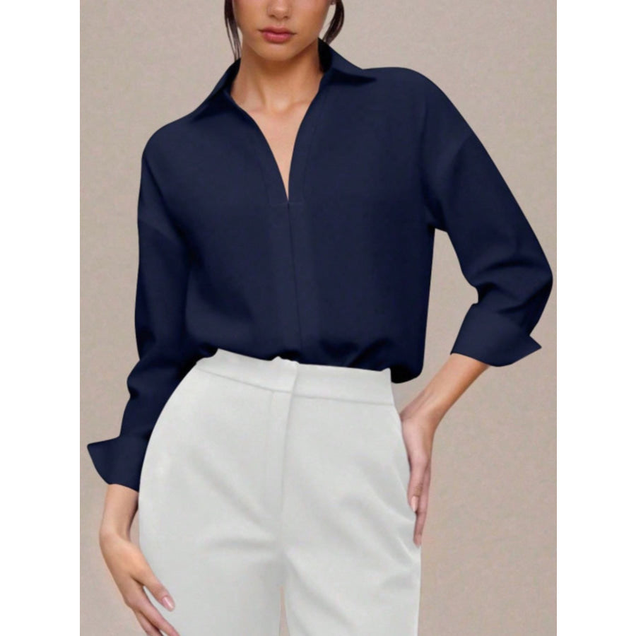 Button-Down Long Sleeve Bodysuit Navy Blue / S Apparel and Accessories