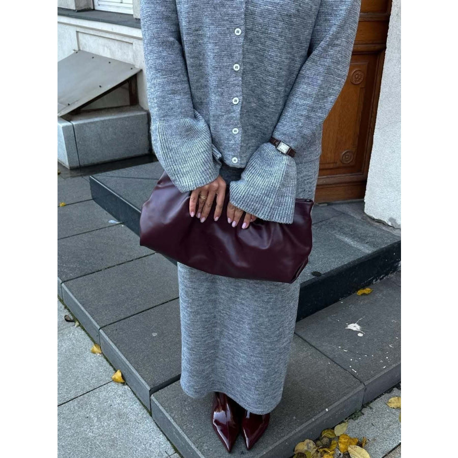Button Down Long Sleeve Cardigan and Skirt Knit Set Apparel and Accessories