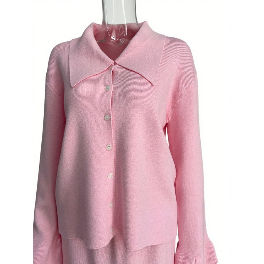 Button Down Long Sleeve Cardigan and Skirt Knit Set Apparel and Accessories