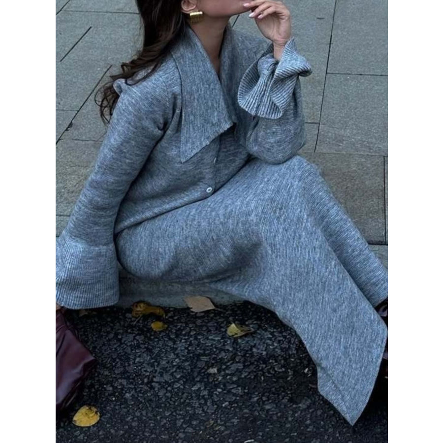 Button Down Long Sleeve Cardigan and Skirt Knit Set Apparel and Accessories