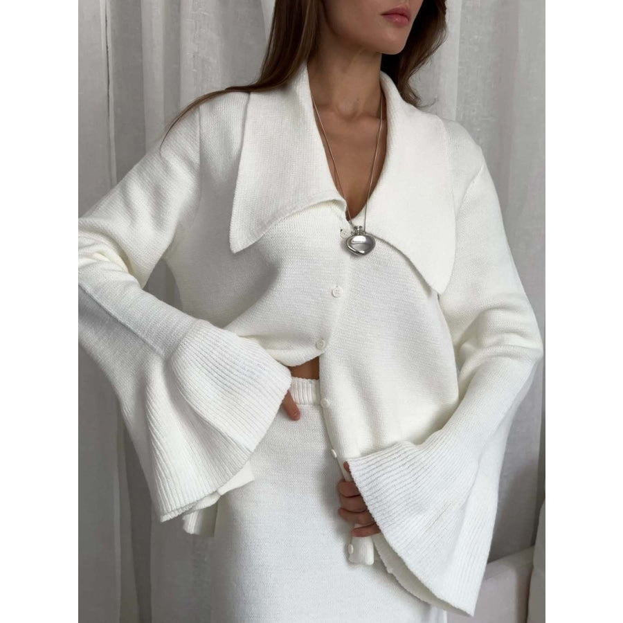 Button Down Long Sleeve Cardigan and Skirt Knit Set Apparel and Accessories