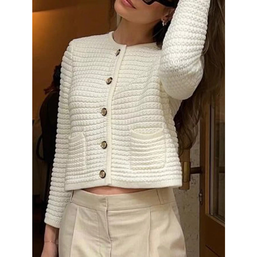 Button-Down Long Sleeve Cardigan Gray/white / S Apparel and Accessories