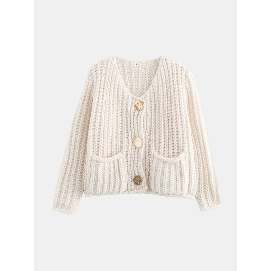 Button Down Long Sleeve Cardigan Beige / S Apparel and Accessories