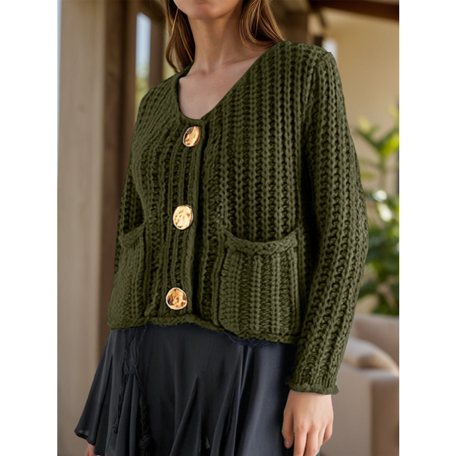 Button Down Long Sleeve Cardigan Army Green / S Apparel and Accessories