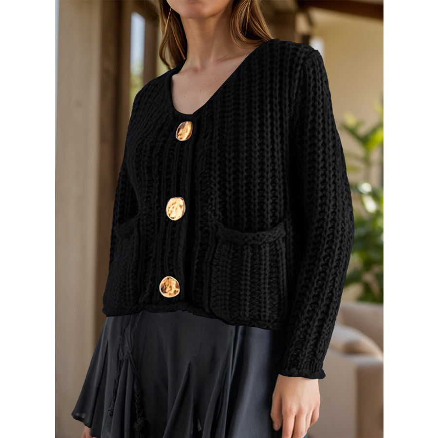 Button Down Long Sleeve Cardigan Black / S Apparel and Accessories