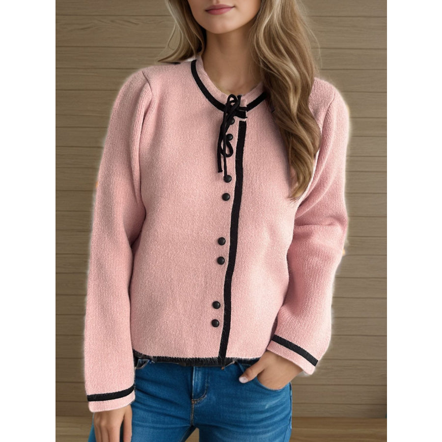 Button Down Long Sleeve Cardigan Blush Pink / One Size Apparel and Accessories