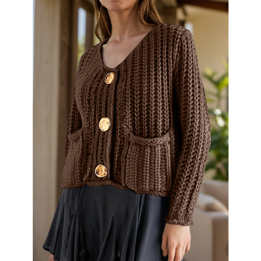 Button Down Long Sleeve Cardigan Brown / S Apparel and Accessories