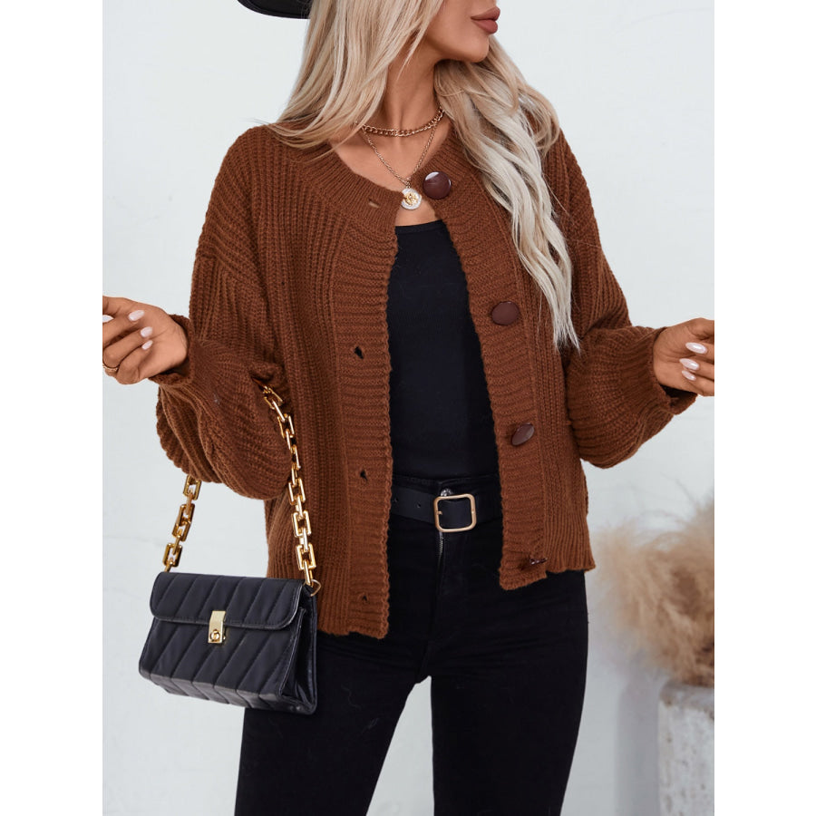 Button Down Long Sleeve Cardigan Brown / S Apparel and Accessories