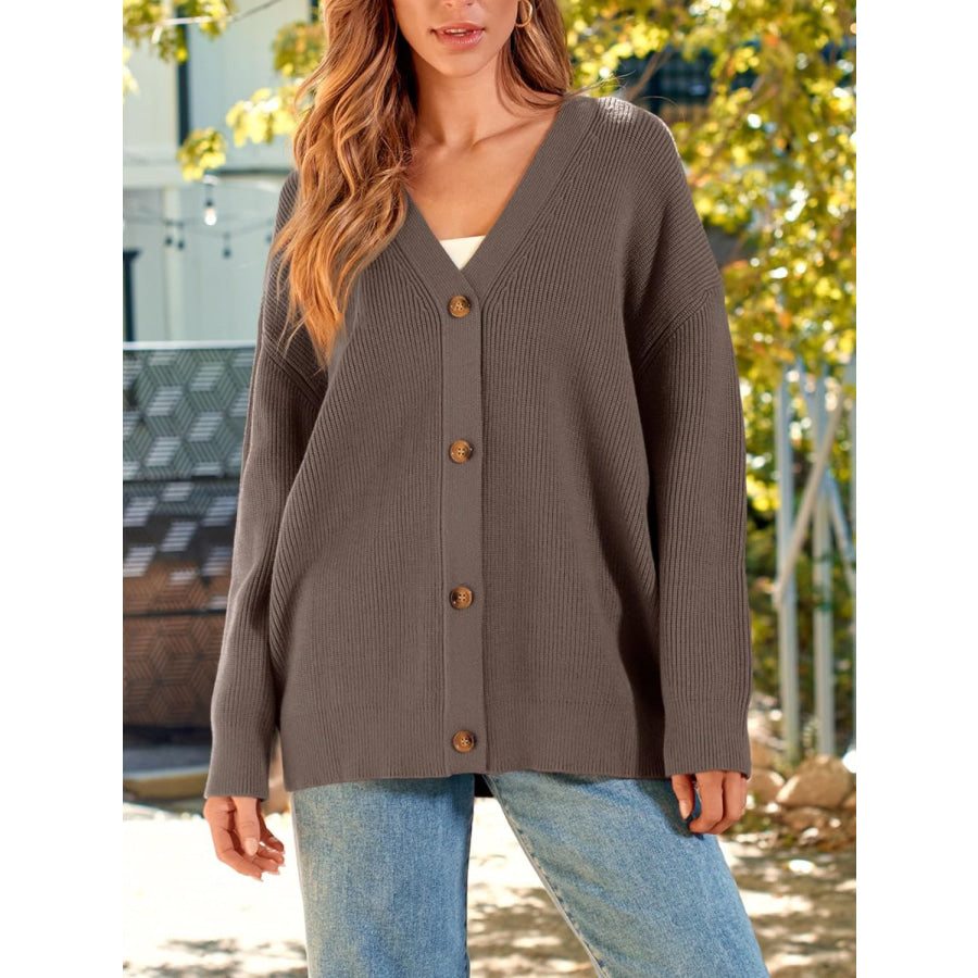 Button Down Long Sleeve Cardigan Coffee Brown / S Apparel and Accessories