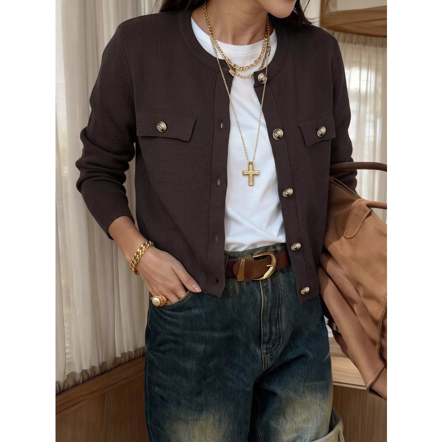 Button Down Long Sleeve Cardigan Coffee Brown / S Apparel and Accessories