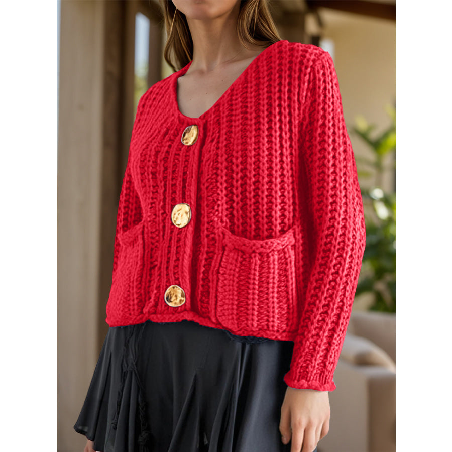 Button Down Long Sleeve Cardigan Deep Red / S Apparel and Accessories