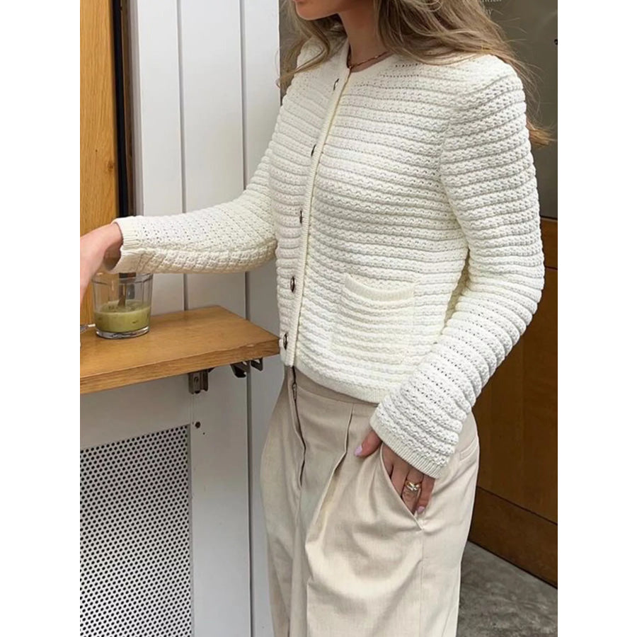 Button-Down Long Sleeve Cardigan Gray/white / S Apparel and Accessories