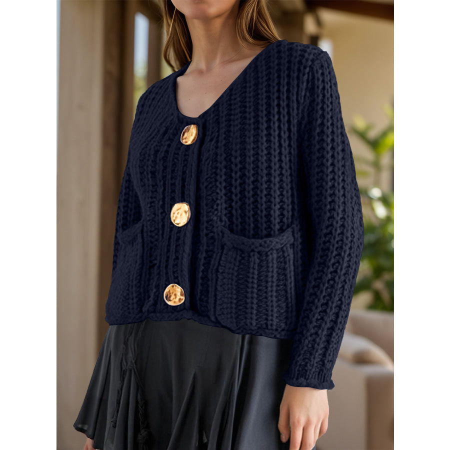 Button Down Long Sleeve Cardigan Indigo / S Apparel and Accessories