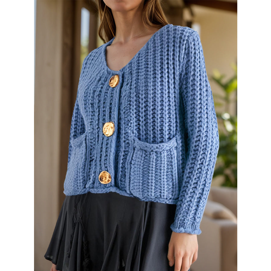 Button Down Long Sleeve Cardigan Light Blue / S Apparel and Accessories