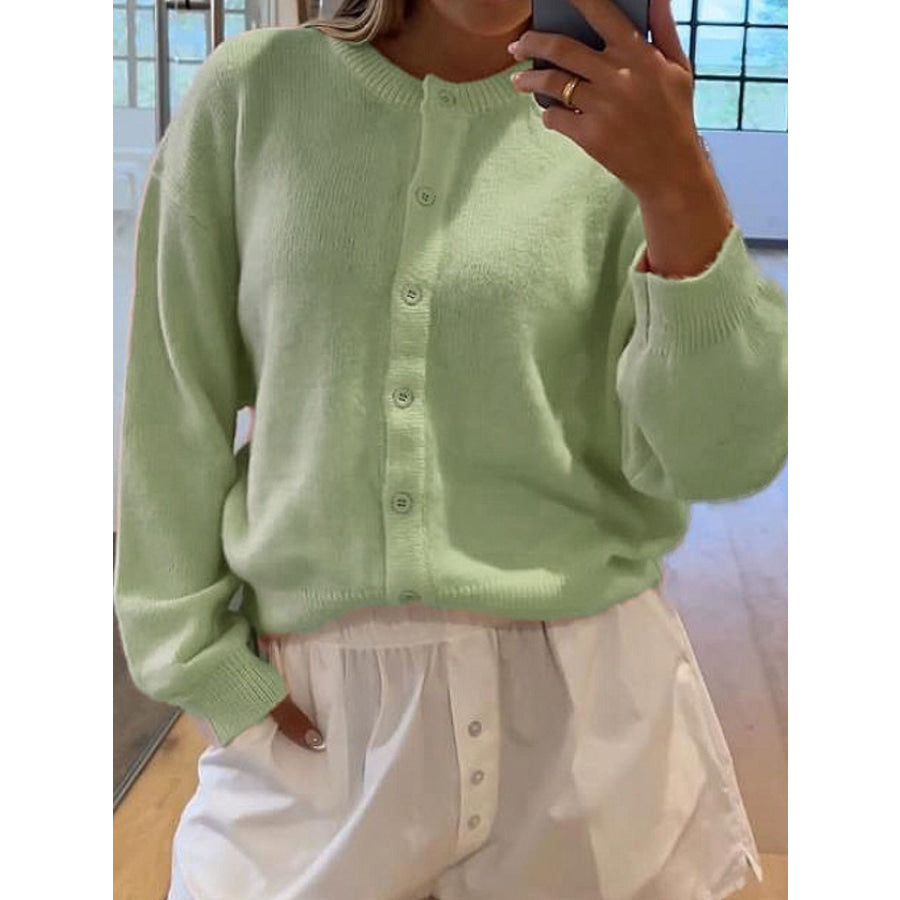 Button Down Long Sleeve Cardigan Light Green / S Apparel and Accessories