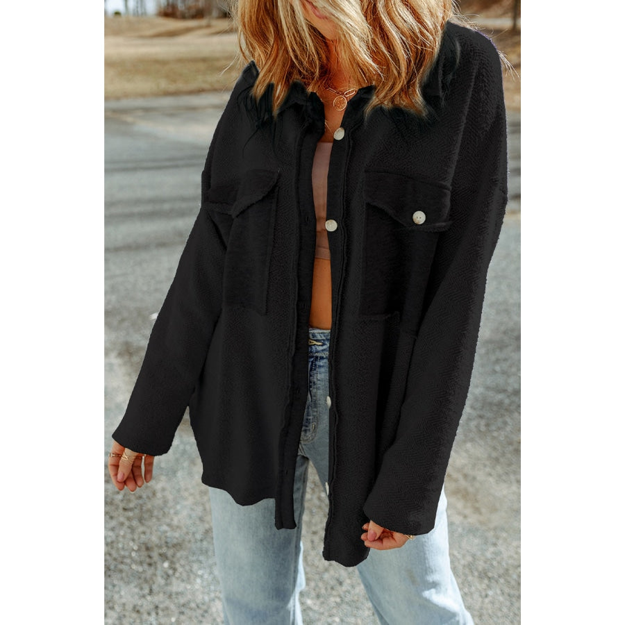 Button Down Long Sleeve Jacket Black / S