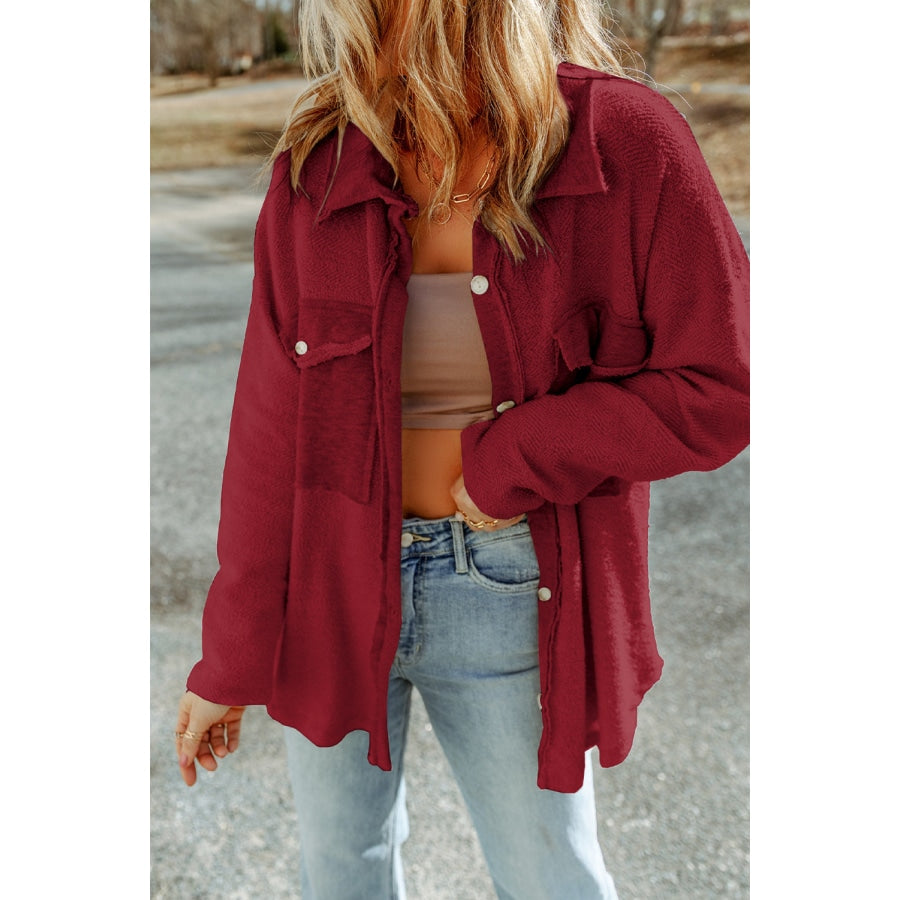 Button Down Long Sleeve Jacket Red / S