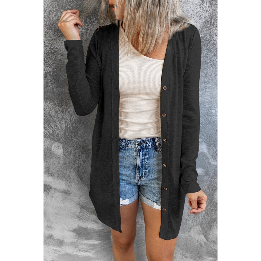 Button Down Long Sleeve Longline Cardigan Black / S