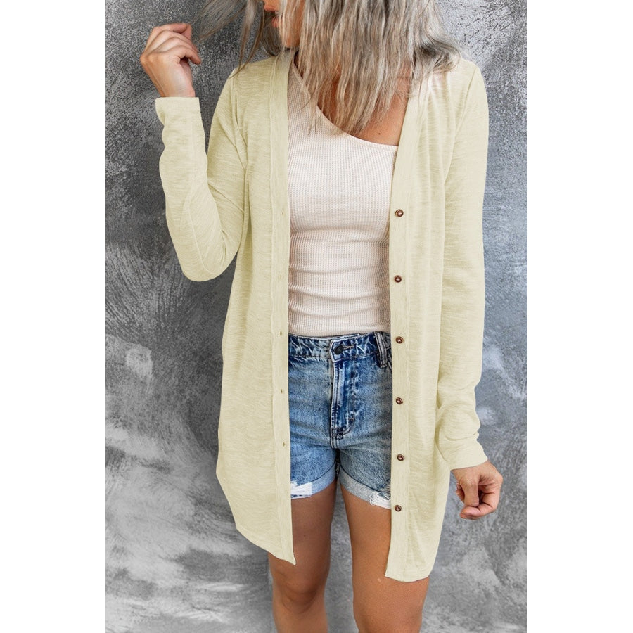 Button Down Long Sleeve Longline Cardigan Ivory / S