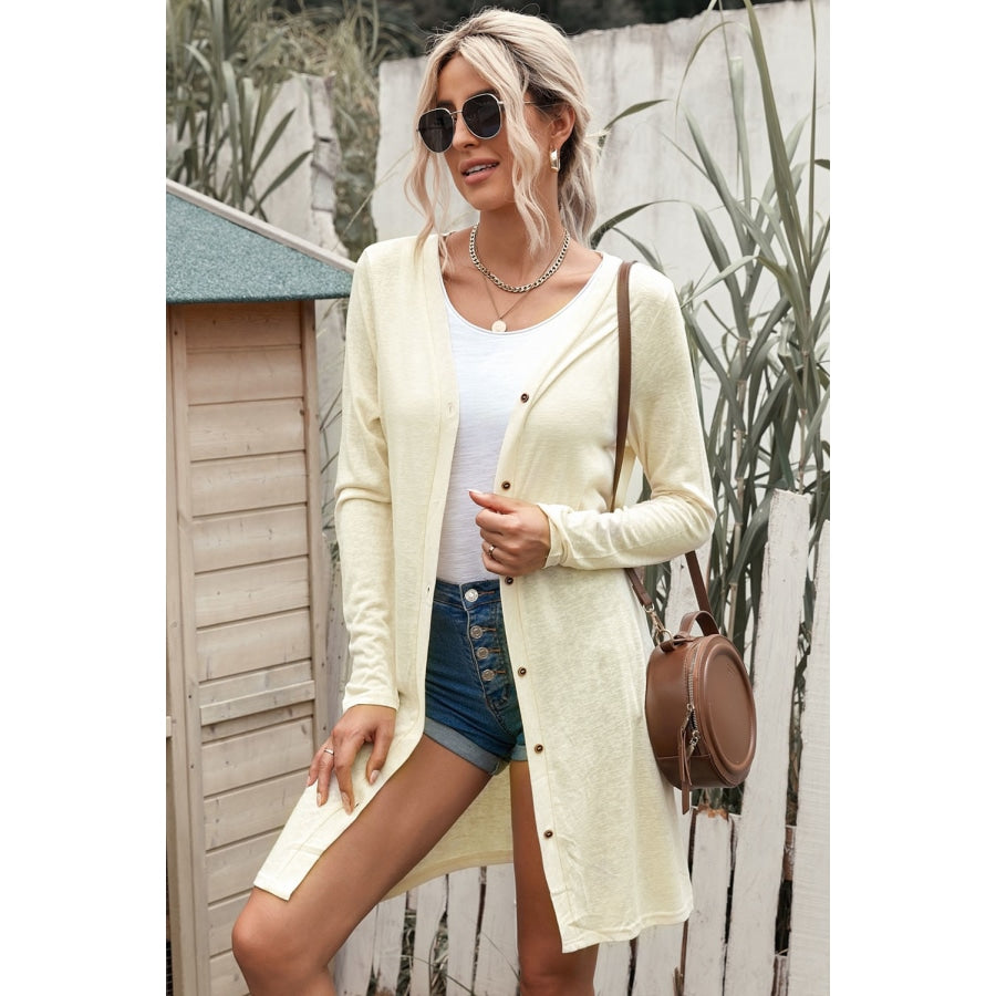 Button Down Long Sleeve Longline Cardigan