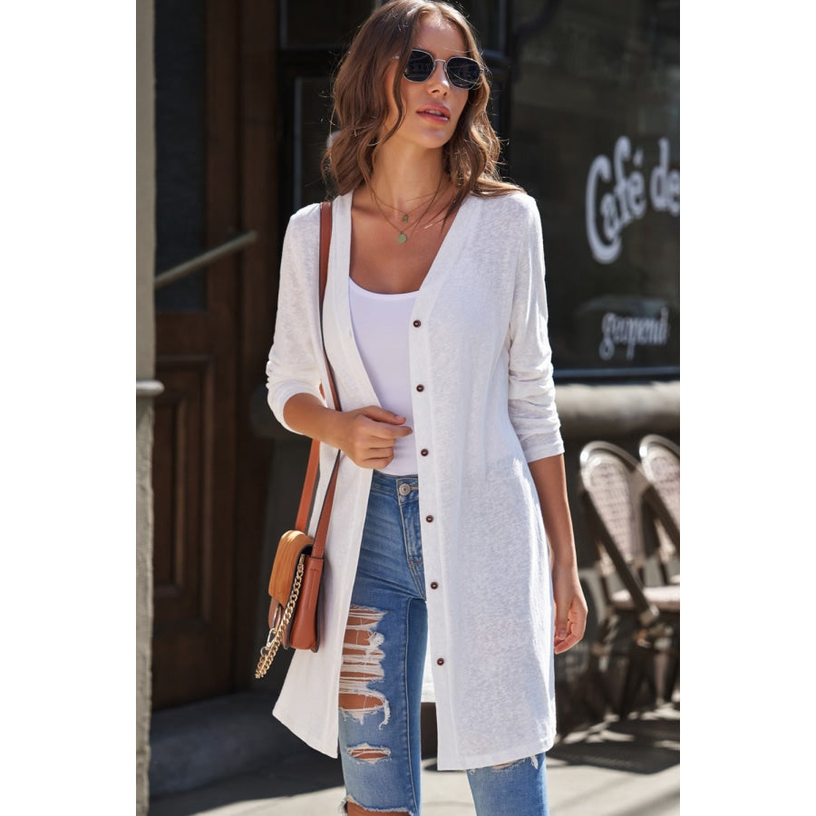 Button Down Long Sleeve Longline Cardigan